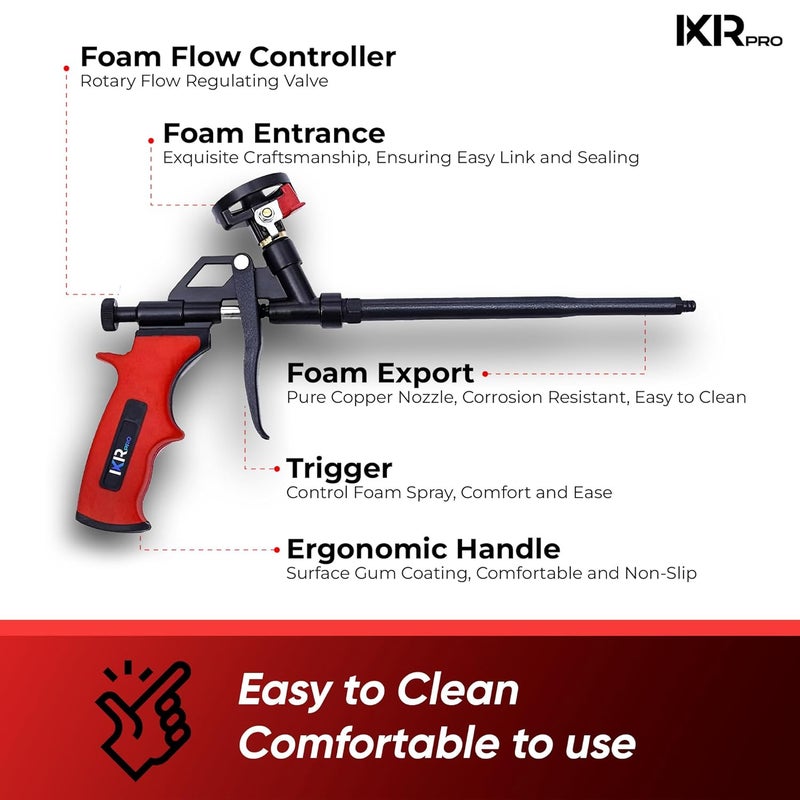 ixirpro Mega Professional Expanding Foam Spray Gun (1 Insulation Gun + 9 Extenders) PU Insulating Applicator Heavy Duty Metal Body Dispensing Foam Gun Suitable for Caulking, Filling, Sealing - Image 4